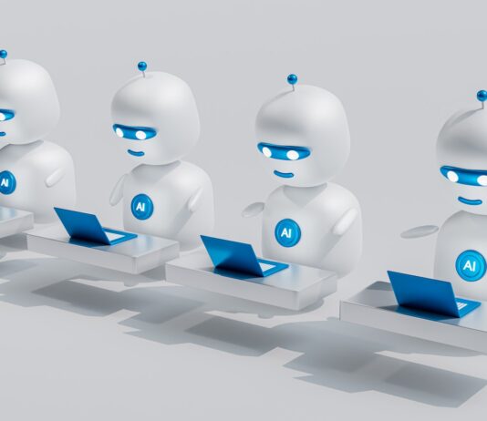 “AI로 똑똑하게 건강 챙기기… 일상에서 실천하는 똑똑한 활용법” a group of white robots sitting on top of laptops